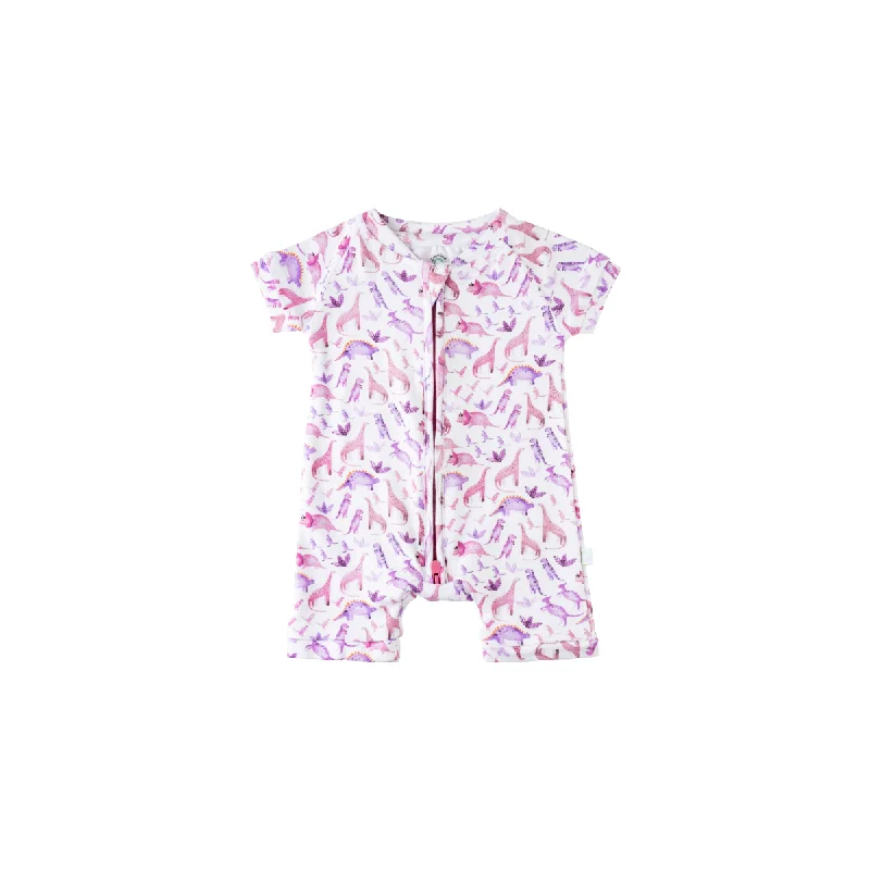 Compression Short Sleeve TopsBaby Short-Sleeve Bamboo Romper | Dino Pink