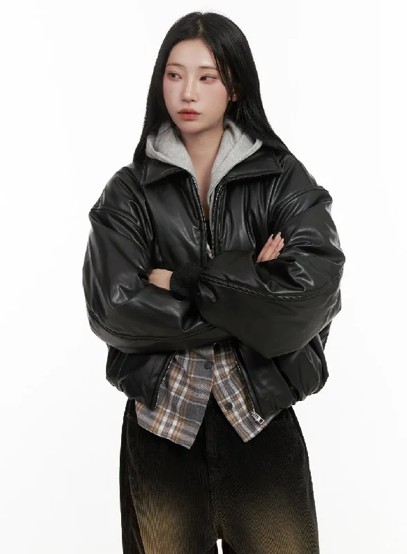 Solid Poly Puffer Coat CD410Leather-Paneled Overcoats