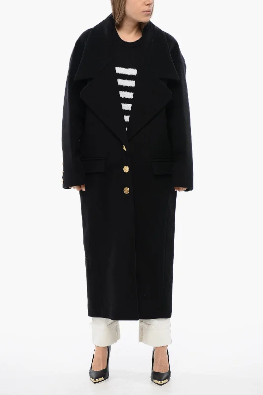 Balmain Virgin Wool Coat With Maxi LapelFall Overcoats