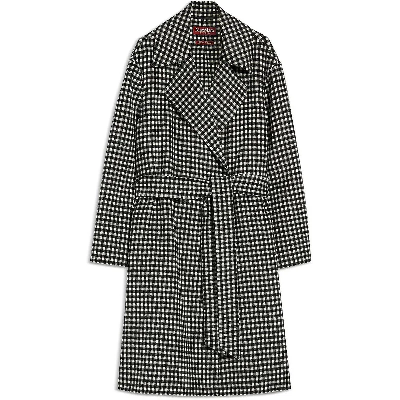 Womens Checkered Virgin Wool Wrap CoatZippered Overcoats