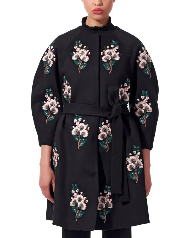 Carolina Herrera Embellished Silk-Trim Wool & Cashmere-Blend A-Line CoatPunk Overcoats