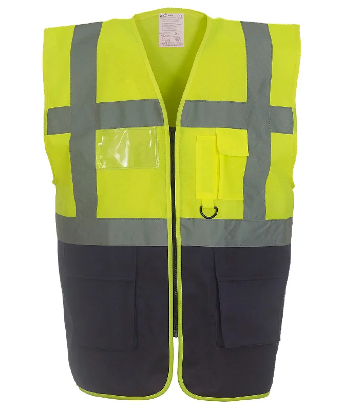 Yellow/Navy - Multifunctional executive hi-vis waistcoat (HVW801)Single-Breasted Coats