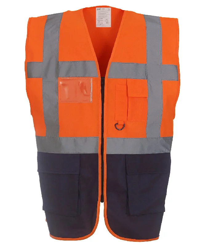 Orange/Navy - Multifunctional executive hi-vis waistcoat (HVW801)Leather Overcoats