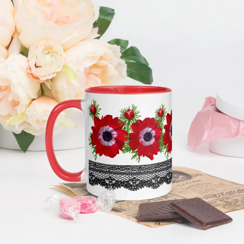 Tasseled Sweatshirts"Floral Lace" Collection - Mug with Color Inside