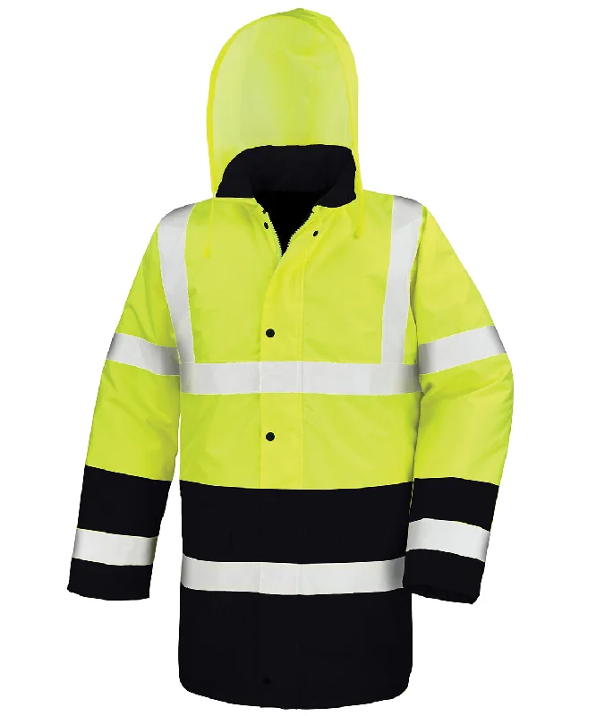 Fluorescent Yellow/Black - Motorway two-tone safety coatHooded Overcoats