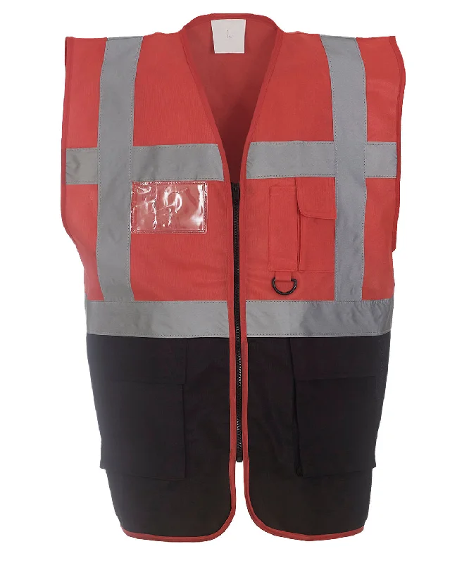 Red/Black - Multifunctional executive hi-vis waistcoat (HVW801)Wool Overcoats