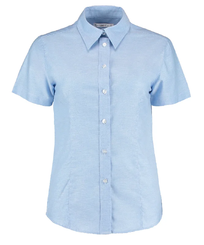 Striped Short Sleeve TopsLight Blue* - Women's workplace Oxford blouse short-sleeved (tailored fit)