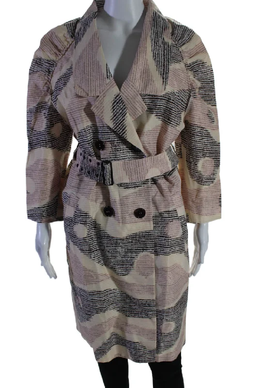 M Missoni Womens Double Breasted Abstract Silk Coat White Pink BlackHiking Overcoats