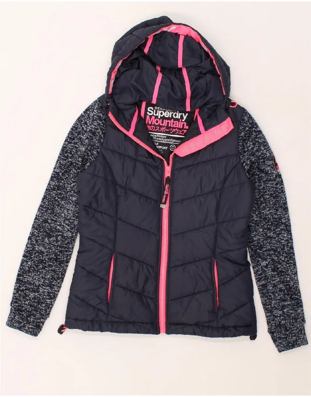 Cashmere HoodiesSUPERDRY Womens Hooded Padded Jacket UK 10 Small Navy Blue Polyester