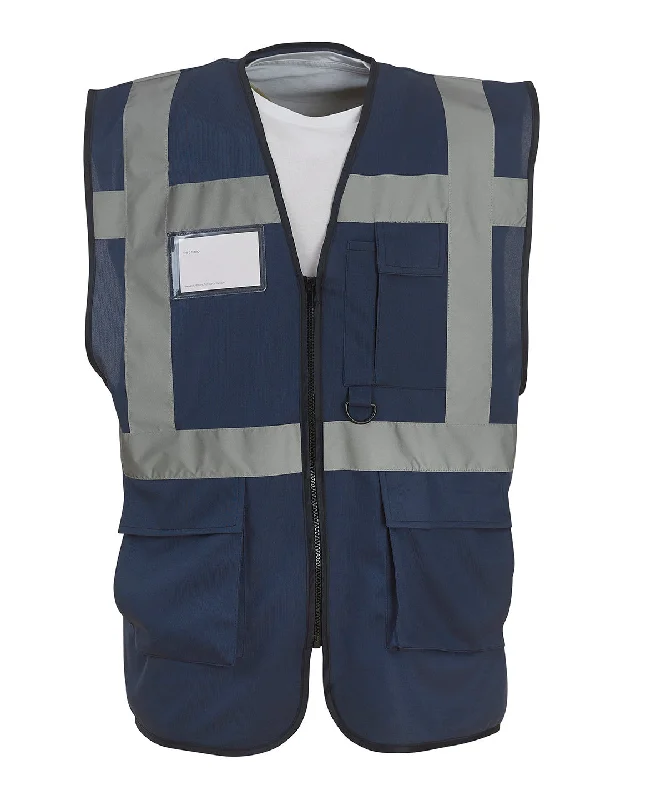 Navy - Multifunctional executive hi-vis waistcoat (HVW801)Waterproof Overcoats