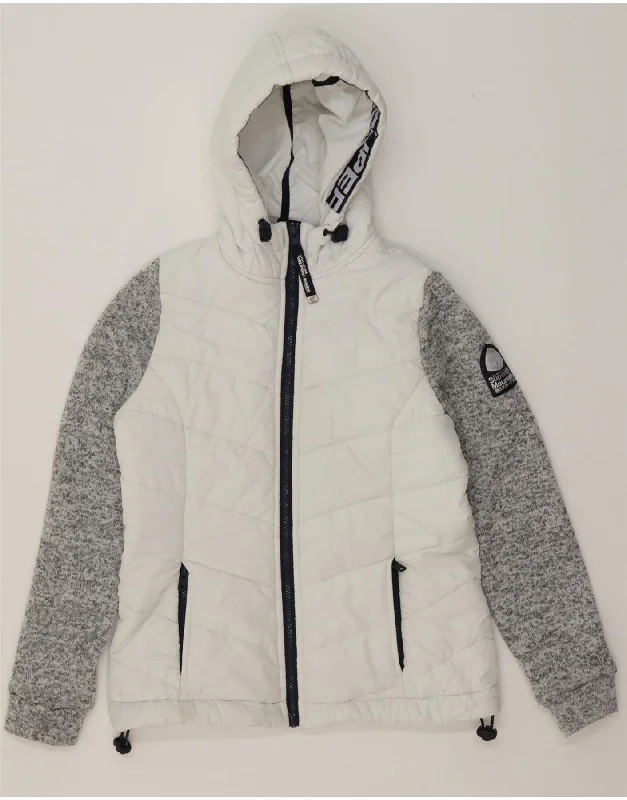 Patchwork SweatshirtsSUPERDRY Womens Hooded Windbreaker Jacket UK 12 Medium White Colourblock