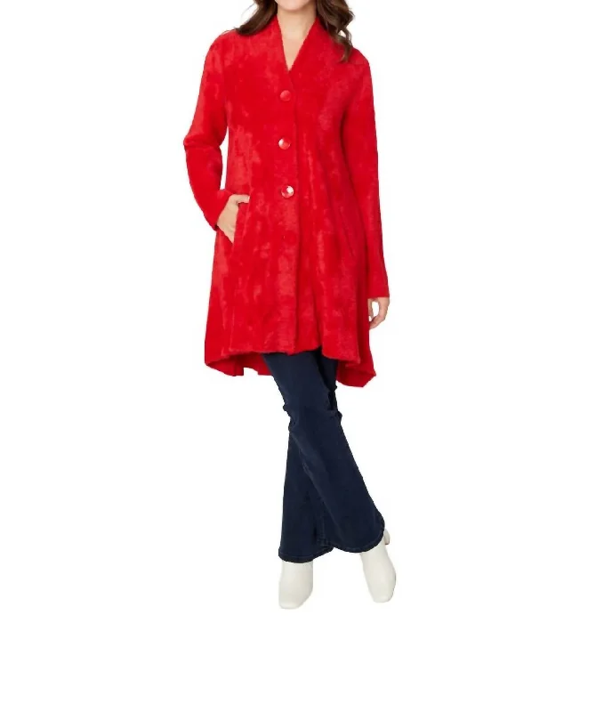 Fuzzy Loose Coat In RedCycling Overcoats