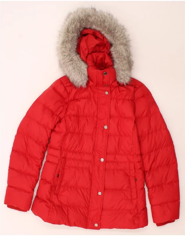 Waterproof HoodiesTOMMY HILFIGER Womens Hooded Padded Jacket UK 14 Medium Red Polyester