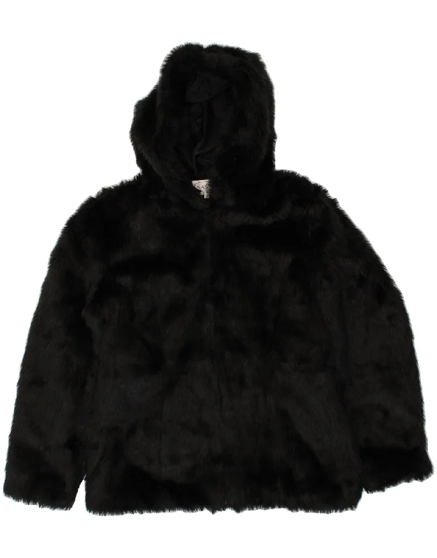 Pocketed HoodiesSASHA Womens Hooded Faux Fur Jacket UK 16 Large Black Polyester