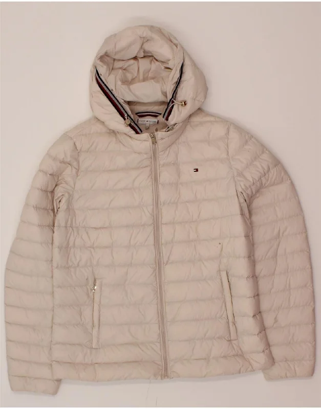 Polyester HoodiesTOMMY HILFIGER Womens Hooded Padded Jacket UK 10 Small Beige Polyamide