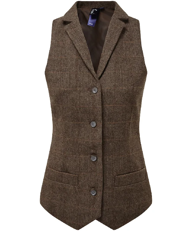 Brown Check - Women's herringbone waistcoatTravel Overcoats