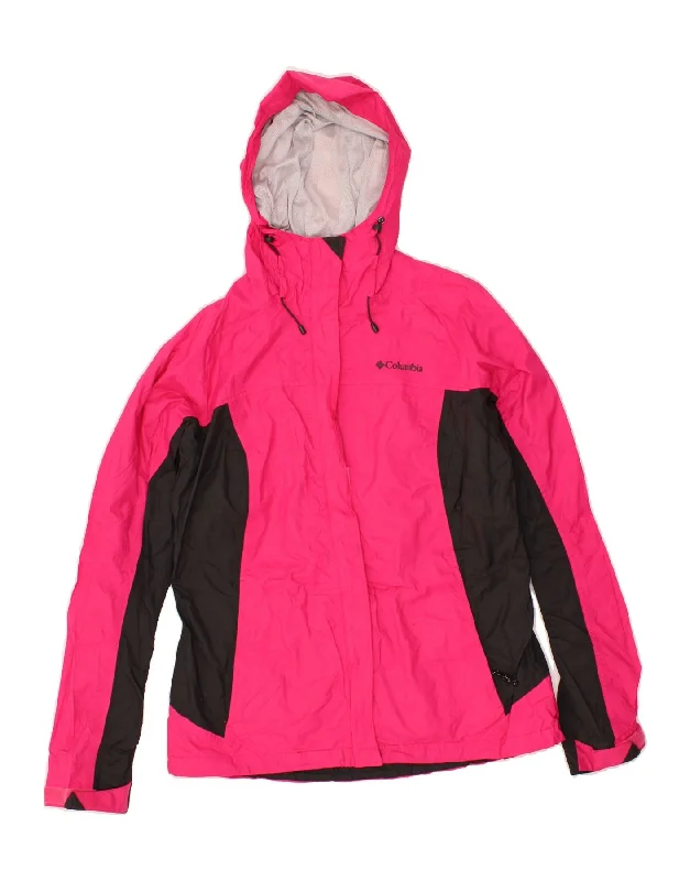 Mesh-Lined HoodiesCOLUMBIA Womens Hooded Rain Jacket UK 14 Medium Pink Colourblock Nylon