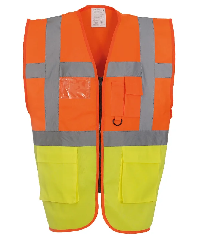 Orange/Yellow - Multifunctional executive hi-vis waistcoat (HVW801)Velvet Overcoats