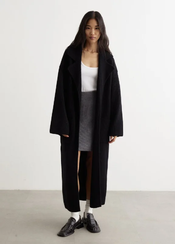 Rib-Knit Cardi CoatZippered Overcoats