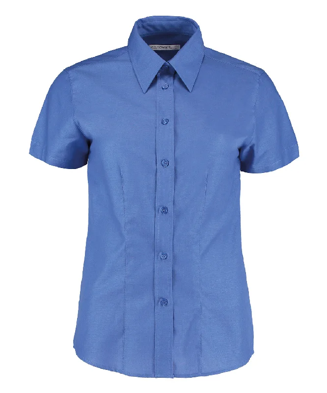 Colorblock Short Sleeve TopsItalian Blue - Women's workplace Oxford blouse short-sleeved (tailored fit)