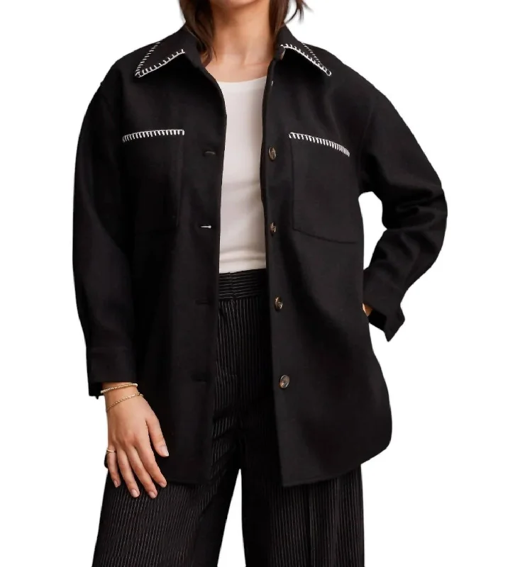 Blanket Stitching Button-Up Coat In BlackWaterproof Overcoats