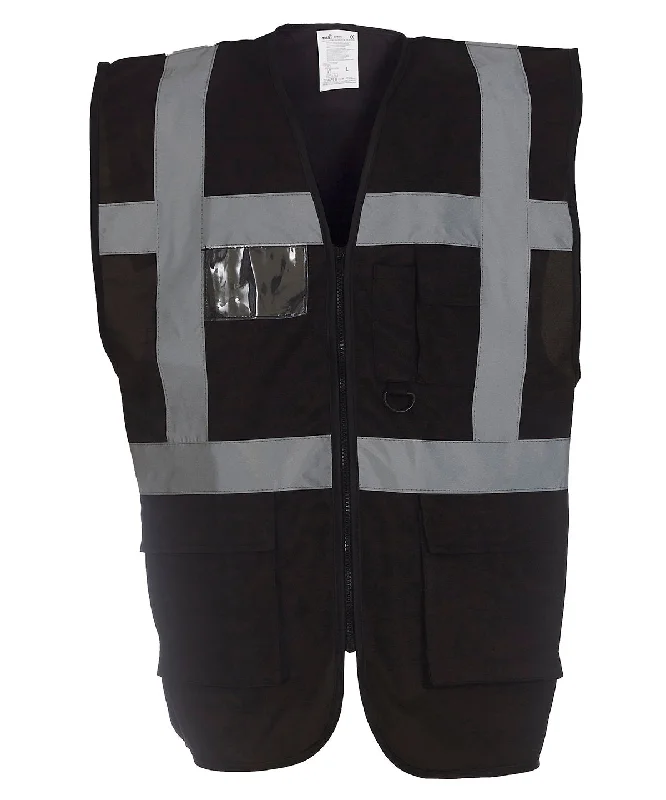 Black* - Multifunctional executive hi-vis waistcoat (HVW801)Recycled Fabric Overcoats