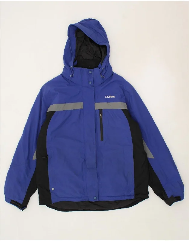 Ribbed Cuff HoodiesL.L.BEAN Womens Hooded Windbreaker Jacket UK 14 Medium Blue Colourblock