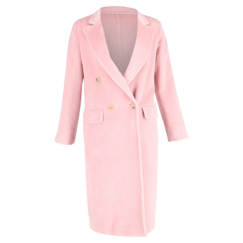 Max Mara Double-Breasted Coat in Pink WoolStudded Overcoats