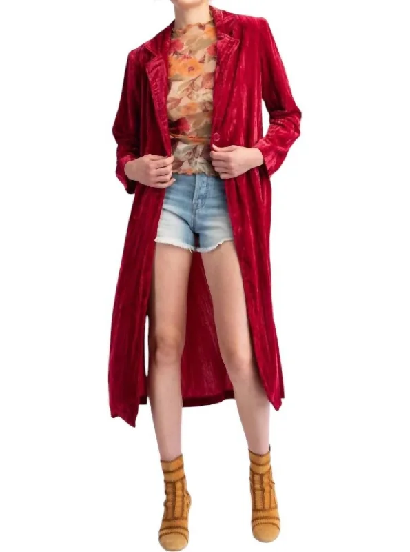 Ice Hot Velvet Maxi Coat In RedFormal Overcoats