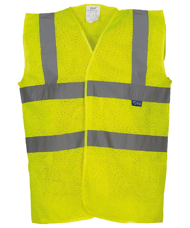 Yellow - Top cool open mesh 2-band-and-braces waistcoat (HVW120)Leather-Paneled Overcoats