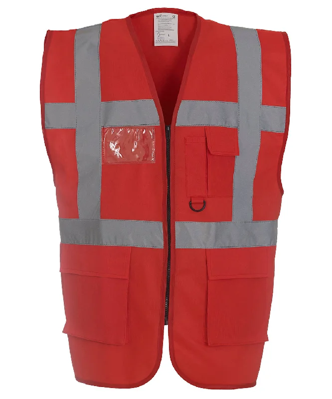 Red - Multifunctional executive hi-vis waistcoat (HVW801)Cropped Overcoats