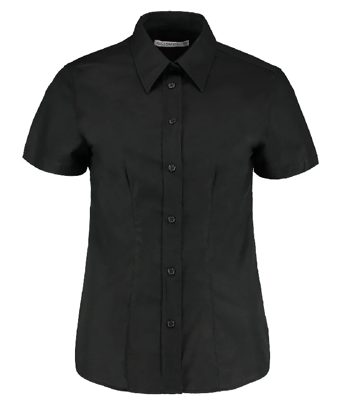 Embroidered Short Sleeve TopsBlack - Women's workplace Oxford blouse short-sleeved (tailored fit)