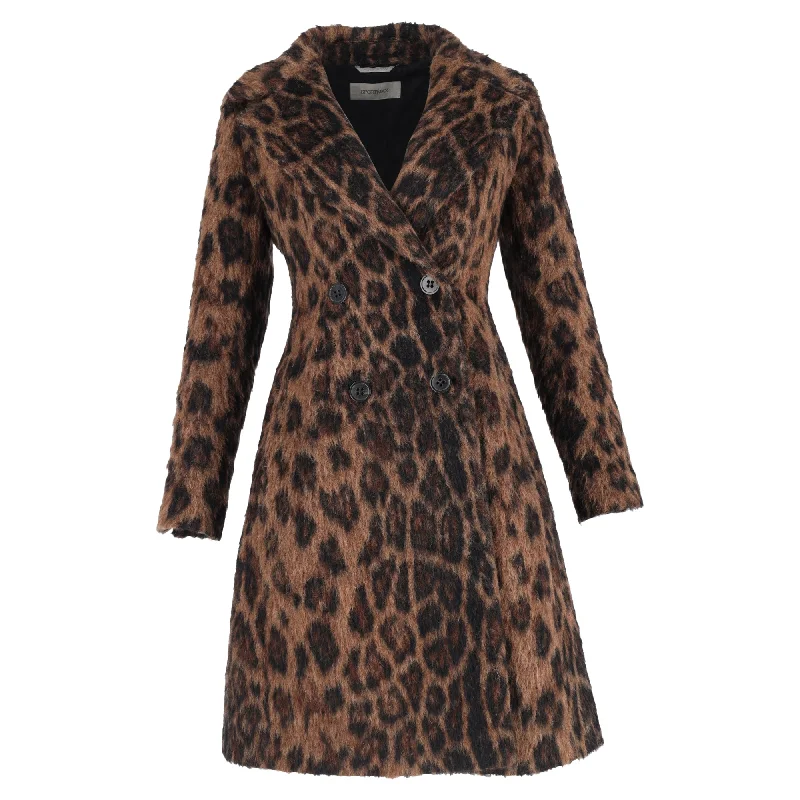 Max Mara Sportmax Leopard Print Double-Breasted Coat in Brown WoolSequined Overcoats