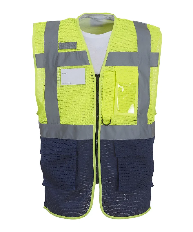 Yellow/Navy - Hi-vis top cool open-mesh executive waistcoat (HVW820)Studded Overcoats