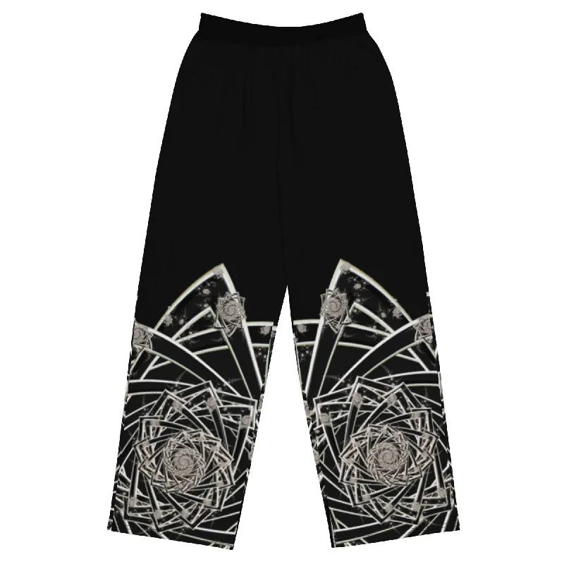 Studded Sweatshirts"Black Topological Rose" Collection - All Over Print Unisex Wide Leg Pants