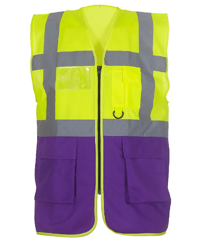 Yellow/Purple - Multifunctional executive hi-vis waistcoat (HVW801)Double-Breasted Coats