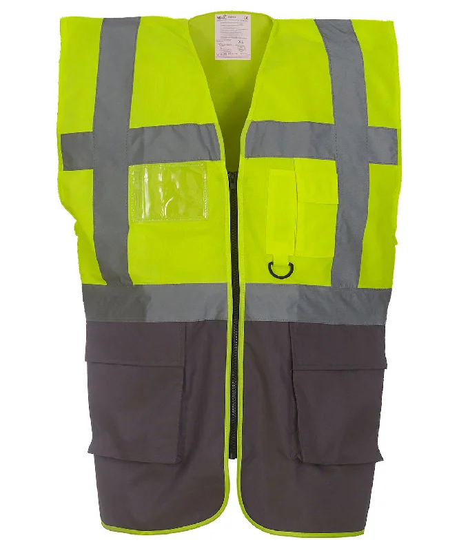 Yellow/Grey - Multifunctional executive hi-vis waistcoat (HVW801)A-Line Coats