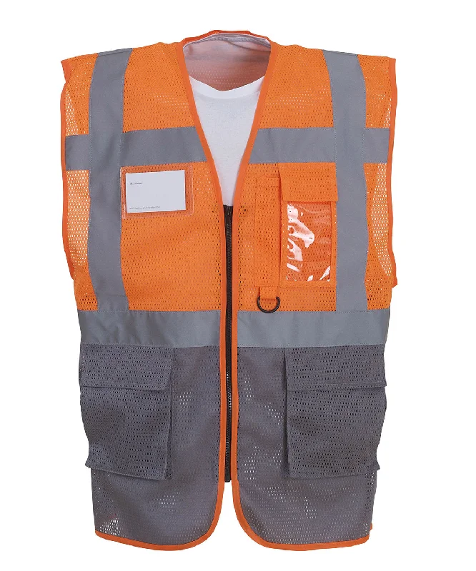 Orange/Grey - Hi-vis top cool open-mesh executive waistcoat (HVW820)Glitter Overcoats