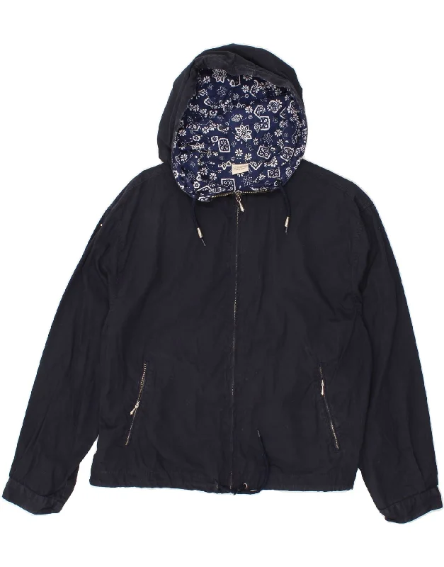 Hemp SweatshirtsBENETTON Womens Hooded Rain Jacket IT 44 Medium Navy Blue Cotton