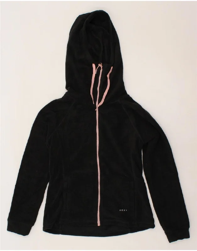 Logo HoodiesROXY Womens Hooded Fleece Jacket UK 14 Medium Black Polyester