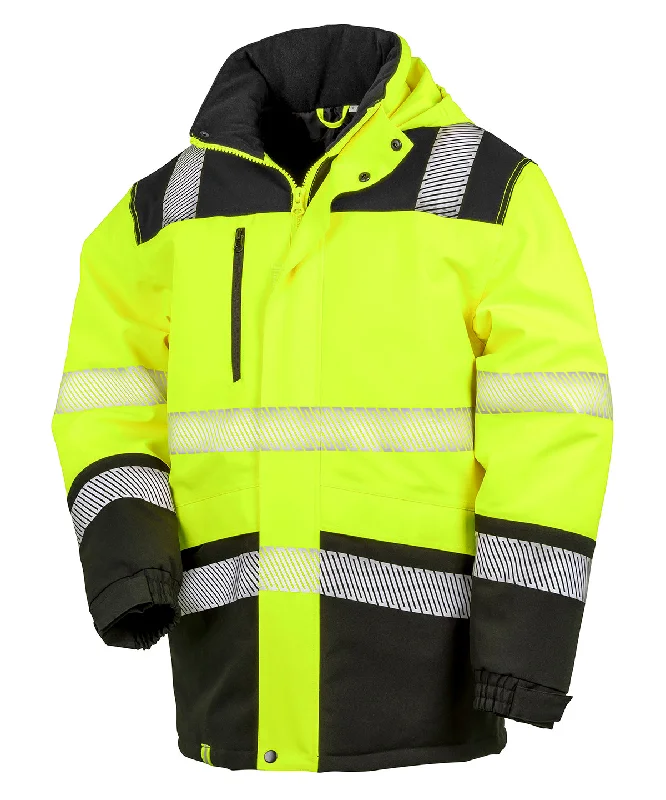 Fluorescent Yellow/Black - Printable softshell safety coatMilitary Overcoats