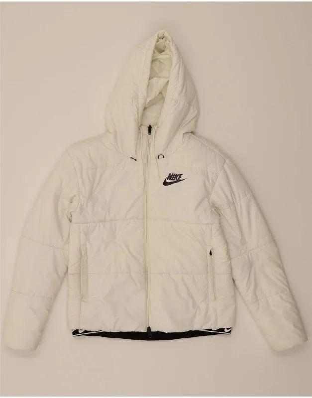 Button-Up SweatshirtsNIKE Womens Graphic Hooded Padded Jacket UK 10 Small White Polyester