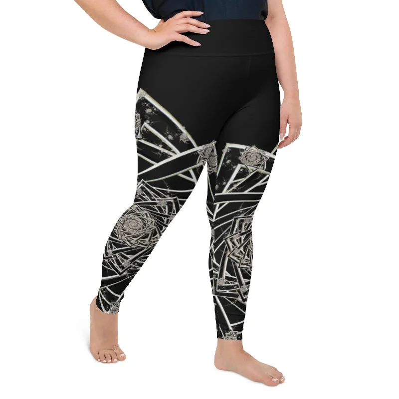 Leather-Paneled Sweatshirts"Black Topological Rose " Collection - All-Over Print Plus Size Leggings