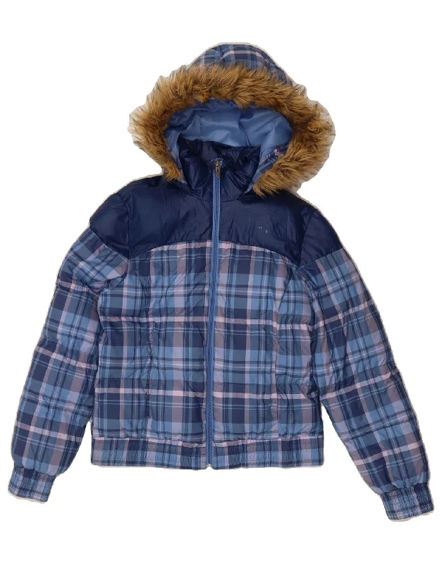 Glitter SweatshirtsPUMA Womens Hooded Padded Jacket UK 12 Medium Blue Check Polyamide