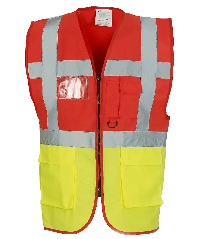 Red/Yellow - Multifunctional executive hi-vis waistcoat (HVW801)Longline Overcoats