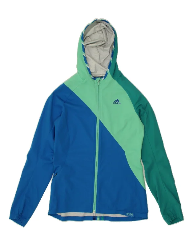 Rainproof HoodiesADIDAS Womens Hooded Rain Jacket UK 4/6 XS Multicoloured Colourblock