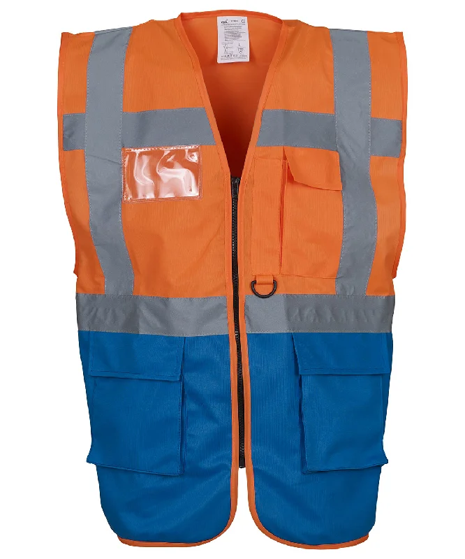 Orange/Royal Blue - Multifunctional executive hi-vis waistcoat (HVW801)Faux Fur Overcoats