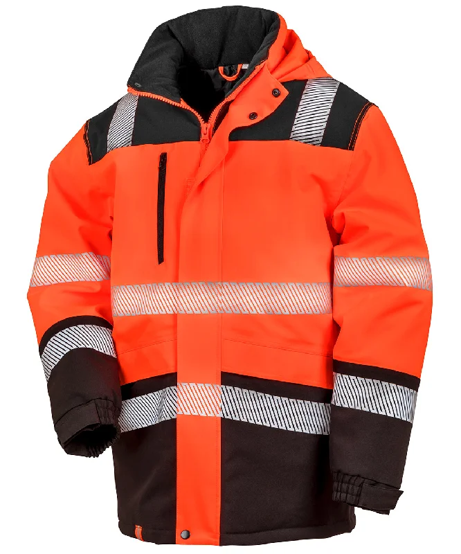 Fluorescent Orange/Black - Printable softshell safety coatParka Overcoats