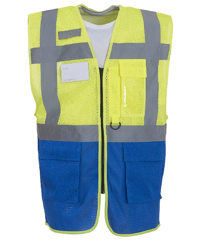 Yellow/Royal Blue - Hi-vis top cool open-mesh executive waistcoat (HVW820)Fringed Overcoats