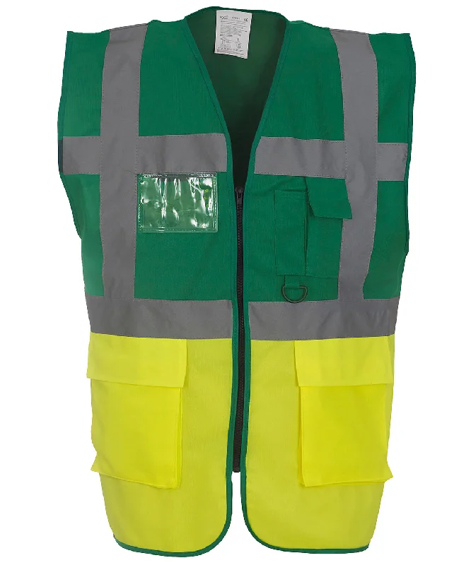 Paramedic Green/Yellow - Multifunctional executive hi-vis waistcoat (HVW801)Silk Overcoats